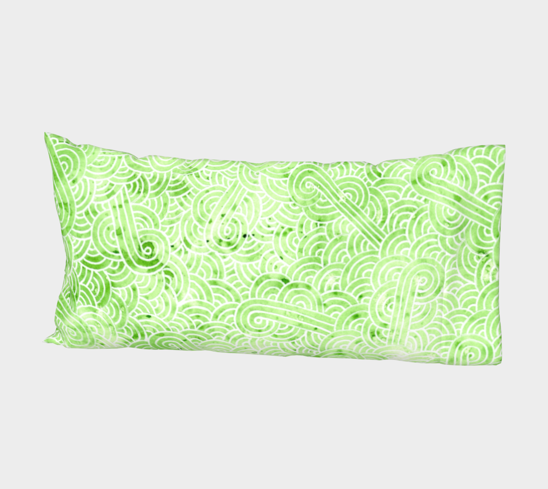 Aperçu de Greenery and white swirls doodles Bed Pillow Sleeve #2