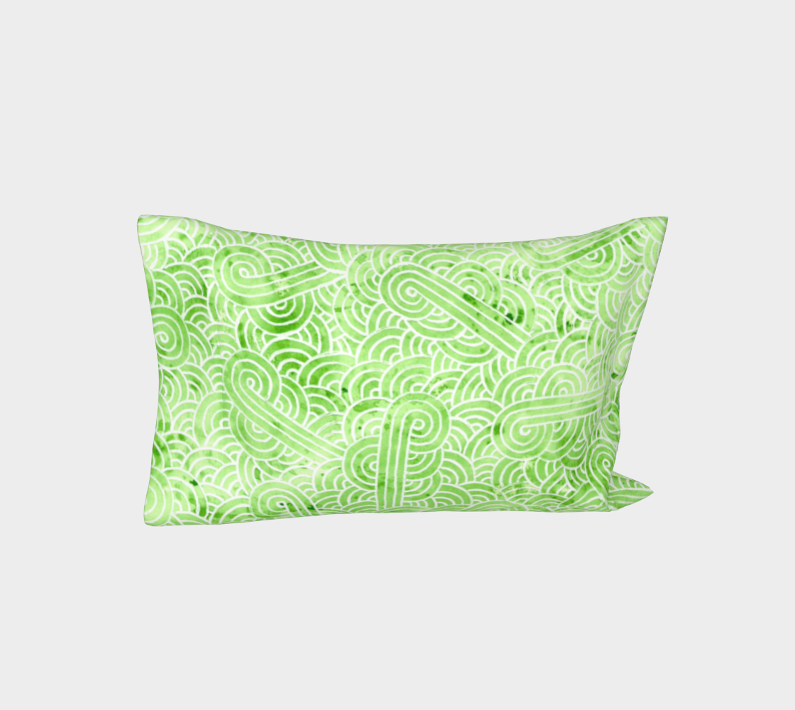 Aperçu de Greenery and white swirls doodles Bed Pillow Sleeve #3