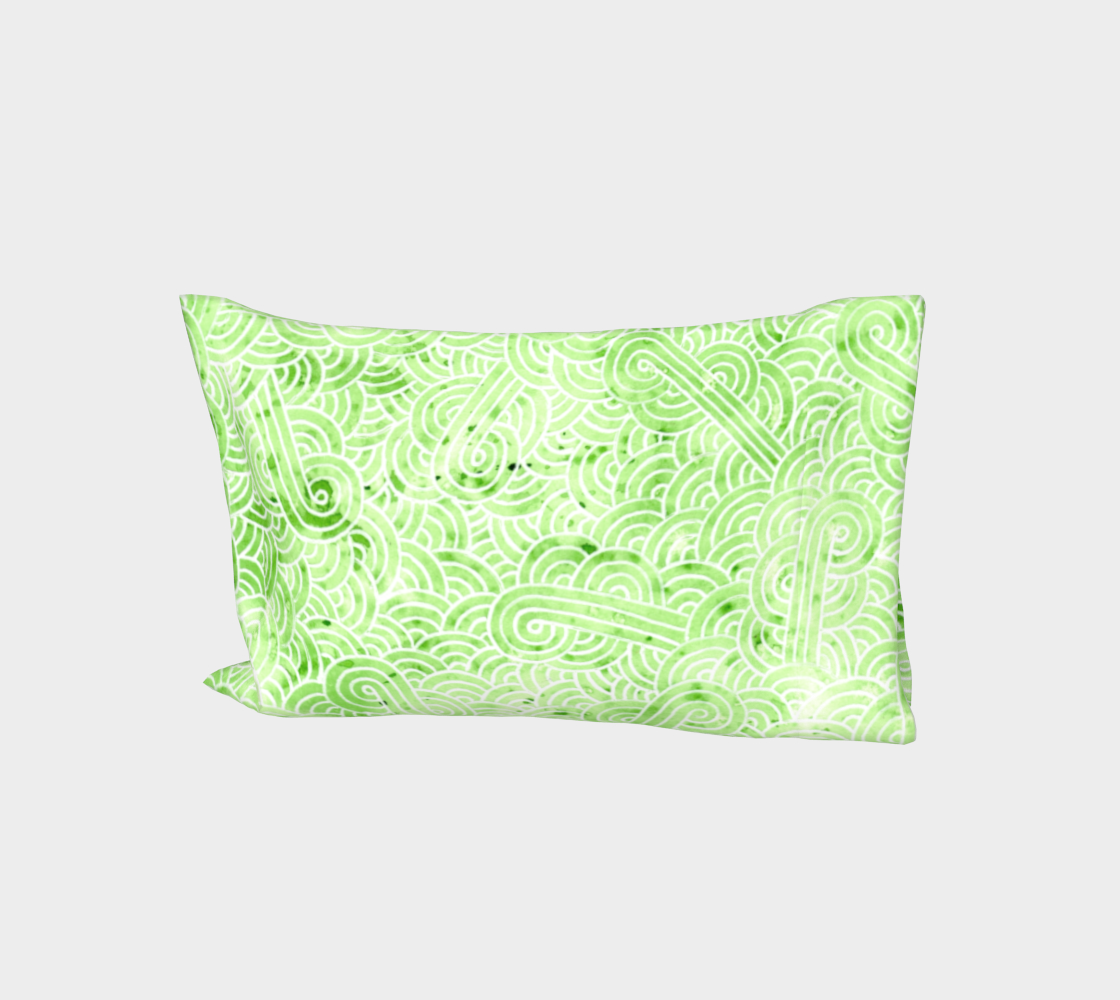 Greenery and white swirls doodles Bed Pillow Sleeve aperçu
