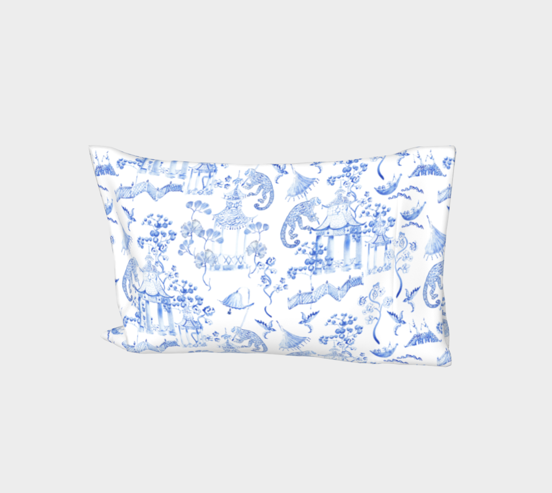 Chinoiserie Bed Pillow Sleeve Case - " Hand Painted Watercolour Chinoiserie" | Blue and White preview #1