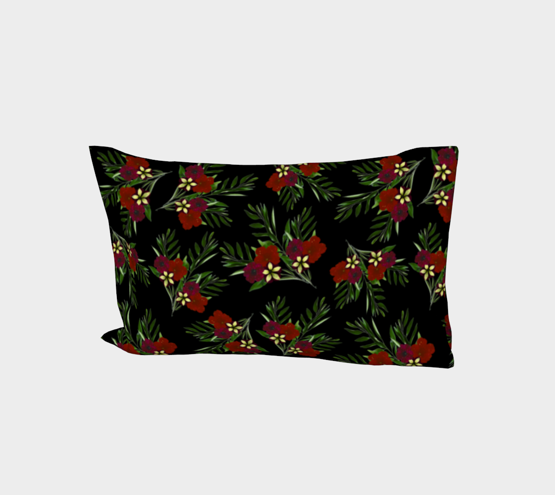 Bed Pillow Sleeve * Red Green Floral Bedding Linens * Flowered Pillowcases King*Standard * Red Petunia w/Greenery preview