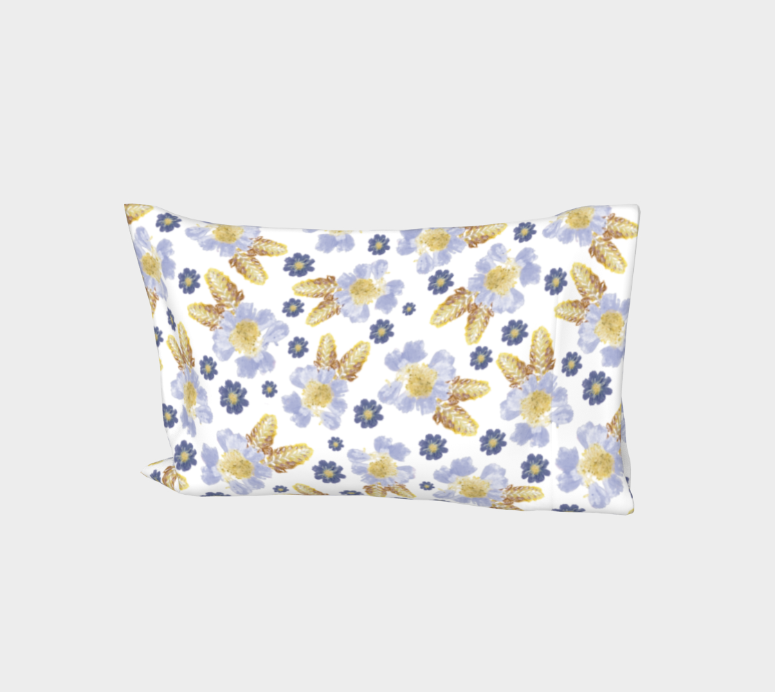 Aperçu de Bed Pillow Sleeve * Abstract Floral Bed Linens * Blue Flower Petals * Cosmos and Crocosmia Watercolor Impressions