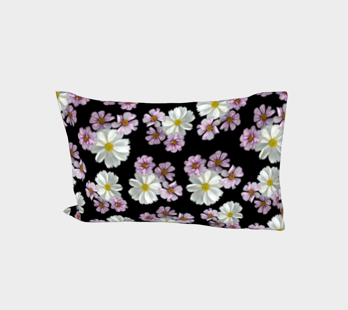Aperçu 3D de Bed Pillow Sleeve * Abstract Floral Bed Linens * Pink Purple White Cosmos Flower Petals 
