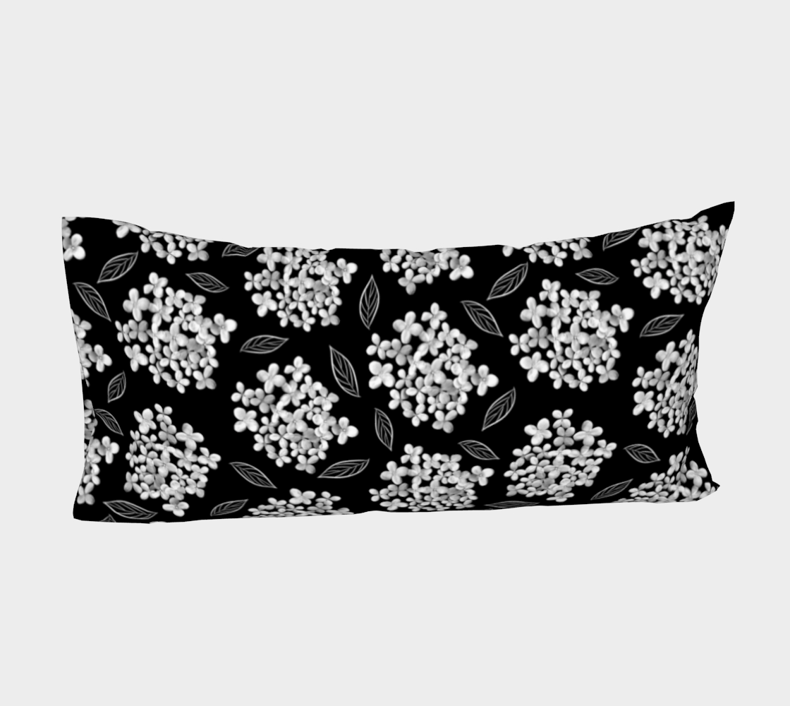 Bed Pillow Sleeve * Abstract Floral Bedding Linens * Flowered Pillow Cover * White Hydrangea on Black * Pristine thumbnail #5