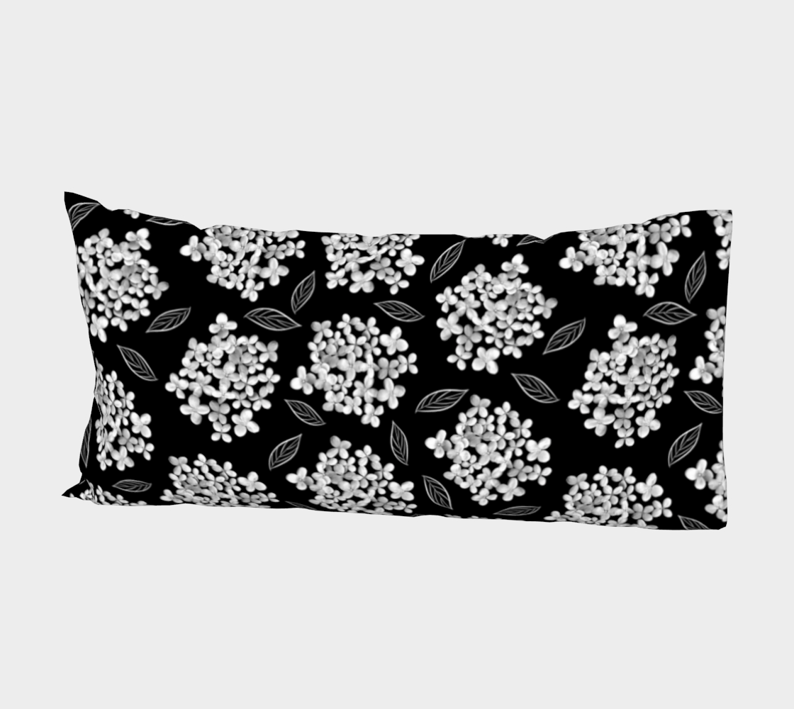 Bed Pillow Sleeve * Abstract Floral Bedding Linens * Flowered Pillow Cover * White Hydrangea on Black * Pristine thumbnail #3