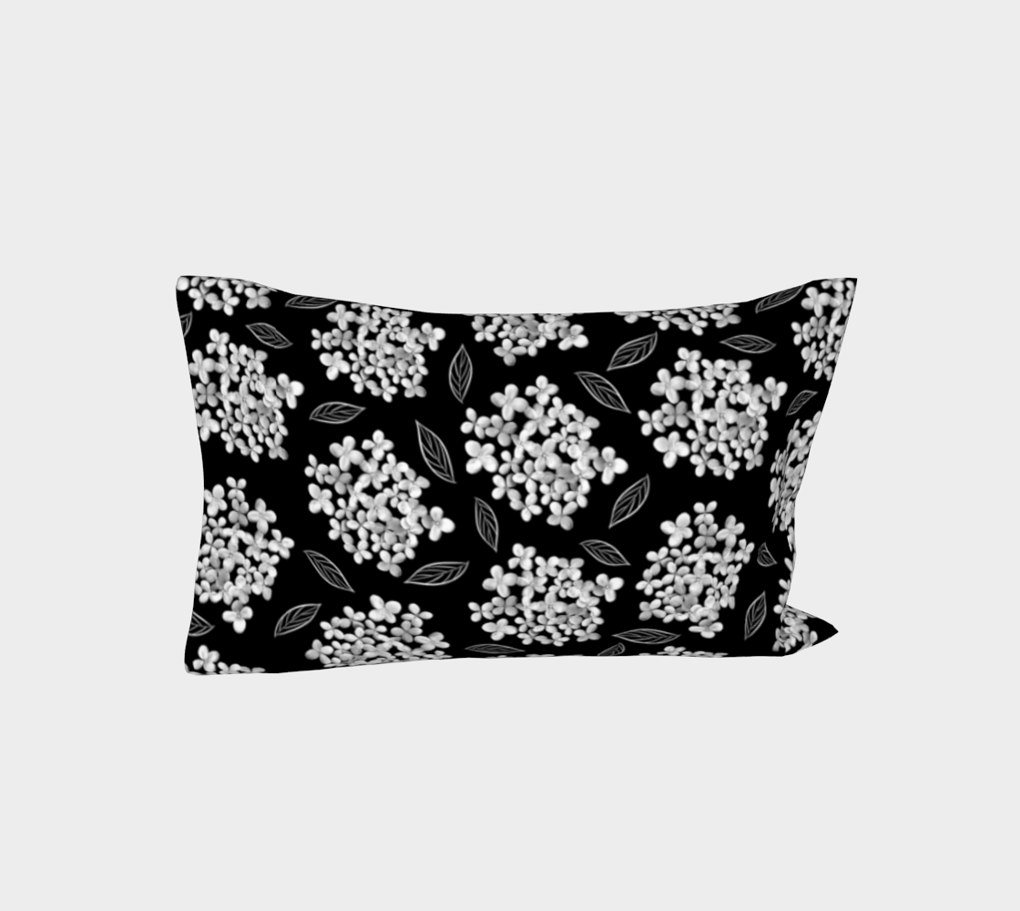 Bed Pillow Sleeve * Abstract Floral Bedding Linens * Flowered Pillow Cover * White Hydrangea on Black * Pristine thumbnail #4