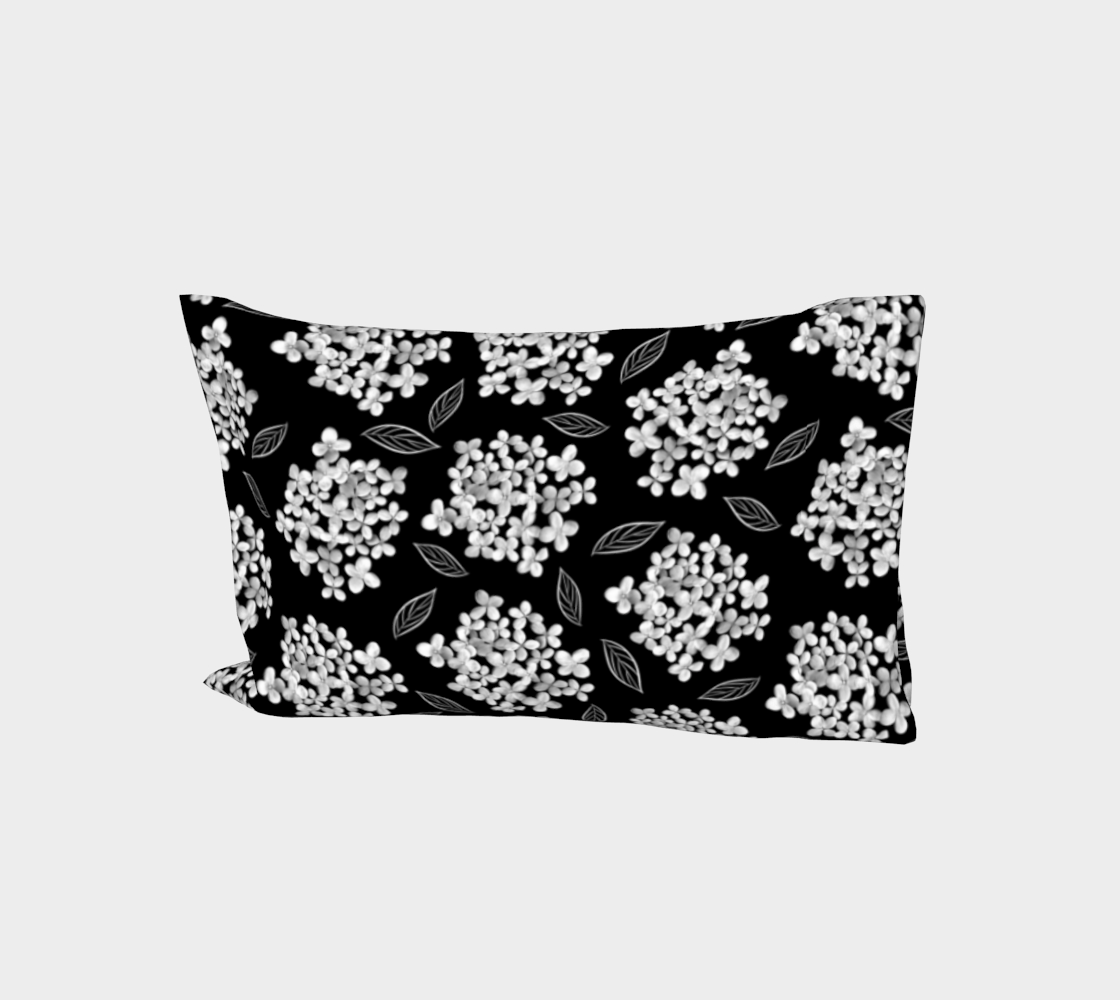 Bed Pillow Sleeve * Abstract Floral Bedding Linens * Flowered Pillow Cover * White Hydrangea on Black * Pristine 3D preview