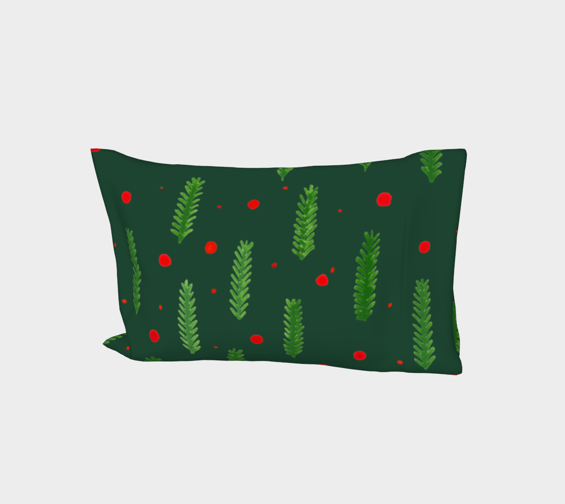 Green Christmas branches and berries pillow sleeve aperçu