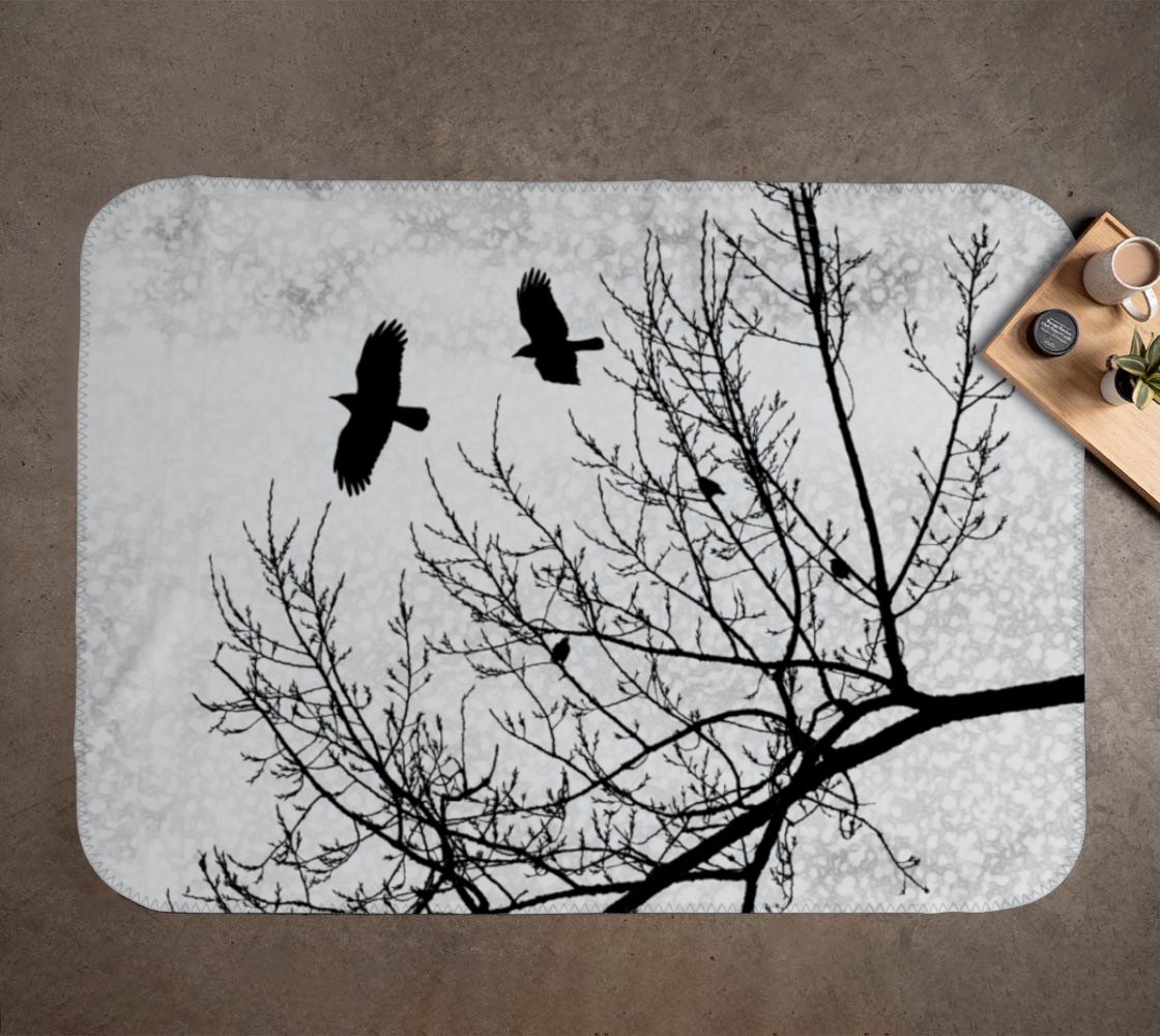 Aperçu 3D de Gothic Landscape Crows and Trees Black White Silhouette