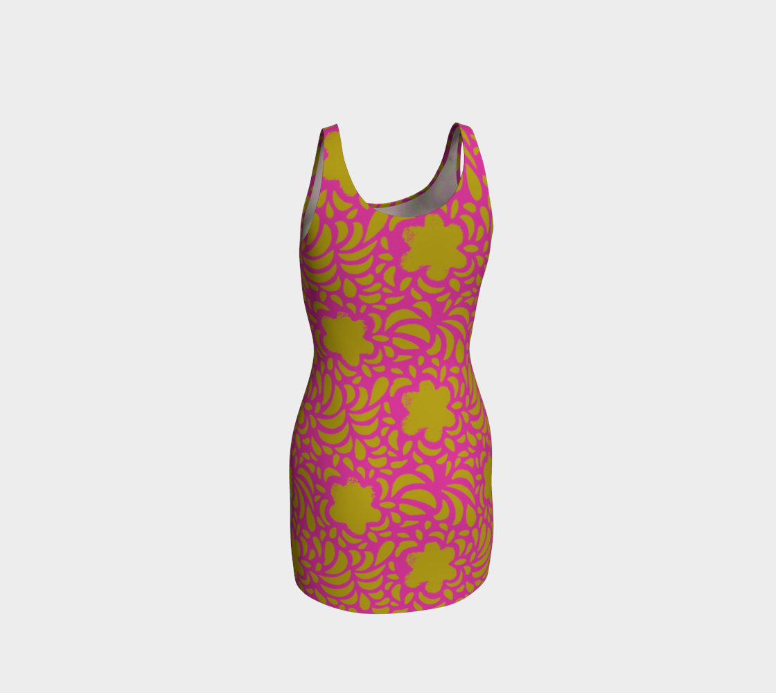 Pink and Yellow Retro Flowers Bodycon Dress preview #3