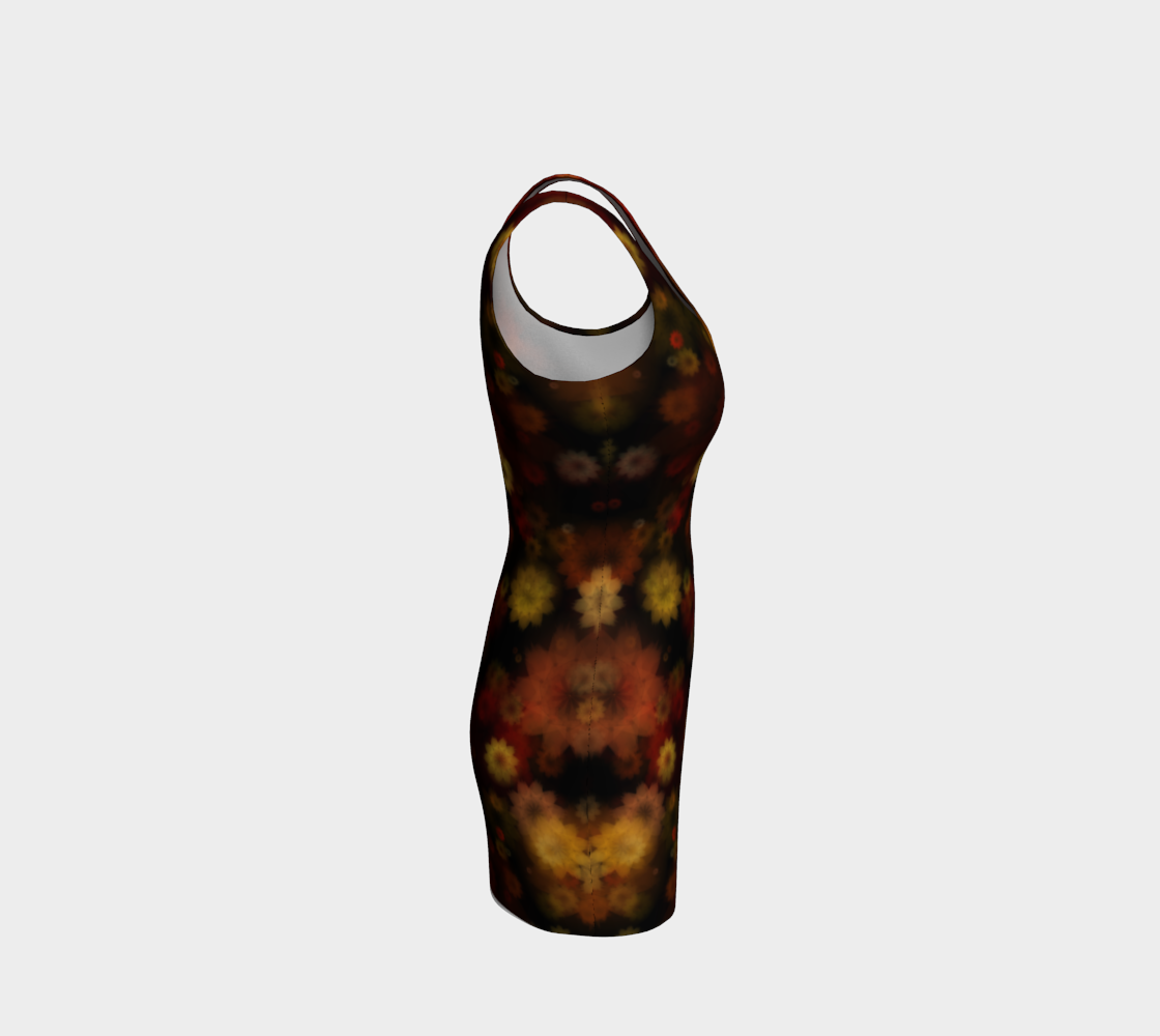 Aperçu de Moody Red Gold Floral Bodycon Dress #4