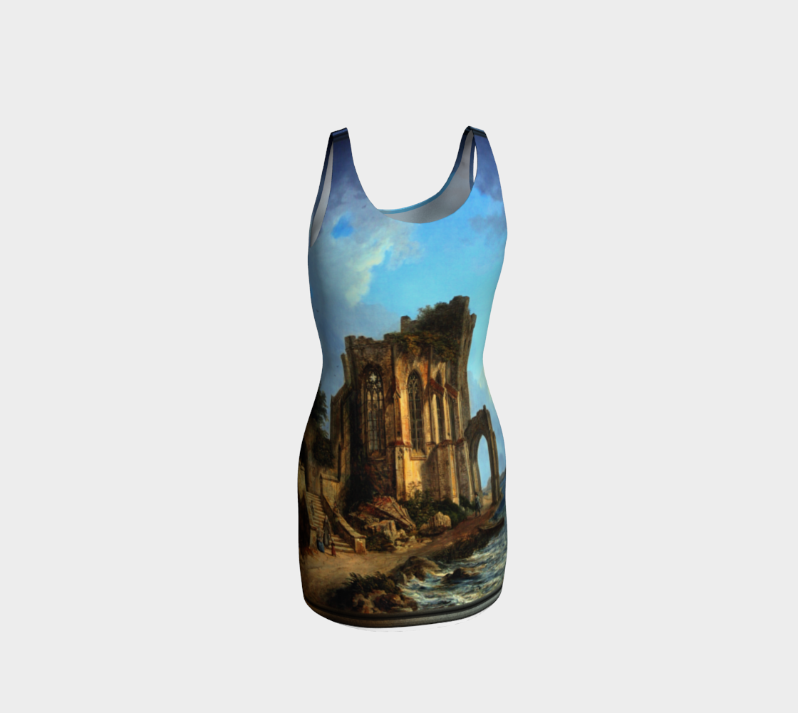 Church Ruins By The Sea by Domenico Quaglio the Younger Bodycon Dress thumbnail #4
