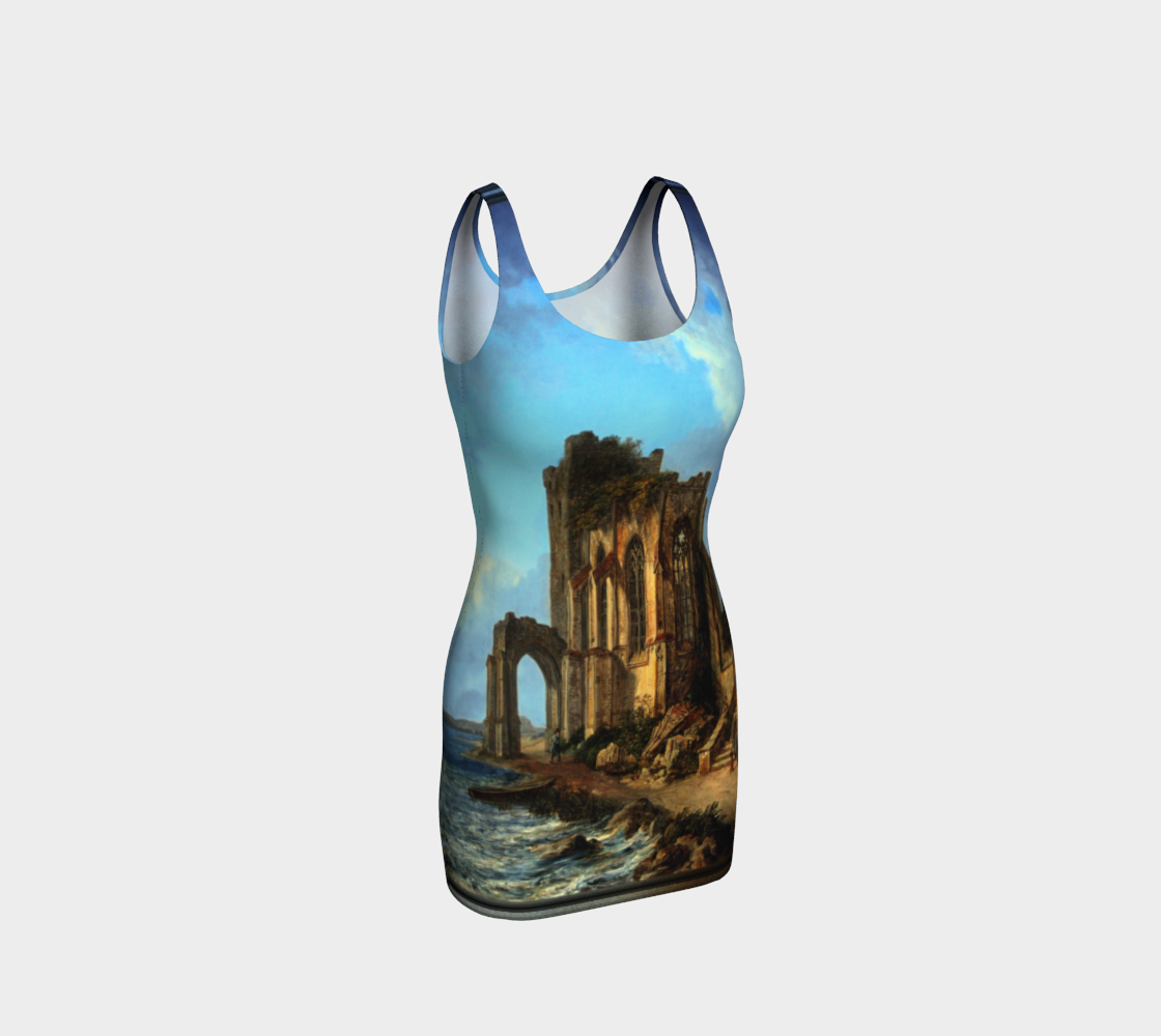 Church Ruins By The Sea by Domenico Quaglio the Younger Bodycon Dress preview