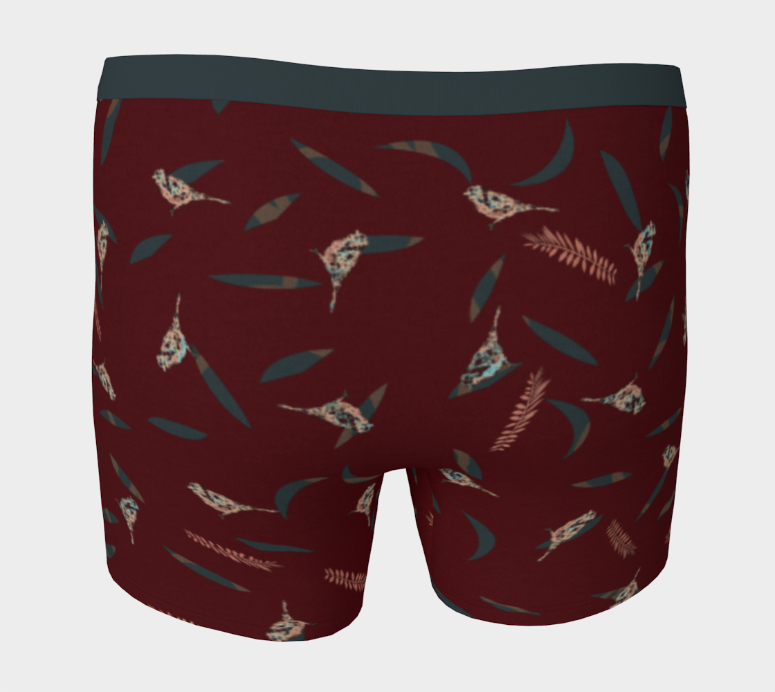 Birds and Fern Leaves Burgundy Green Grey preview #4