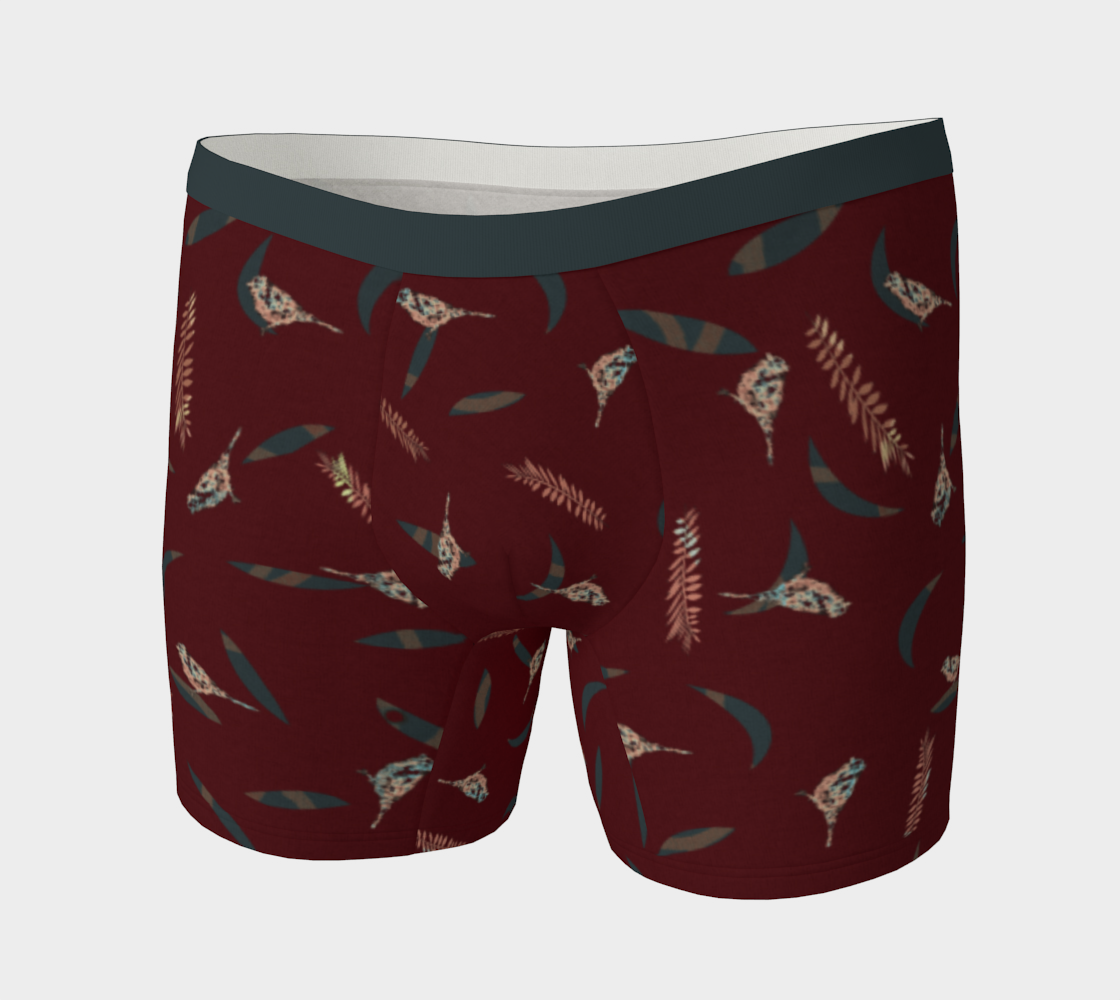 Birds and Fern Leaves Burgundy Green Grey preview