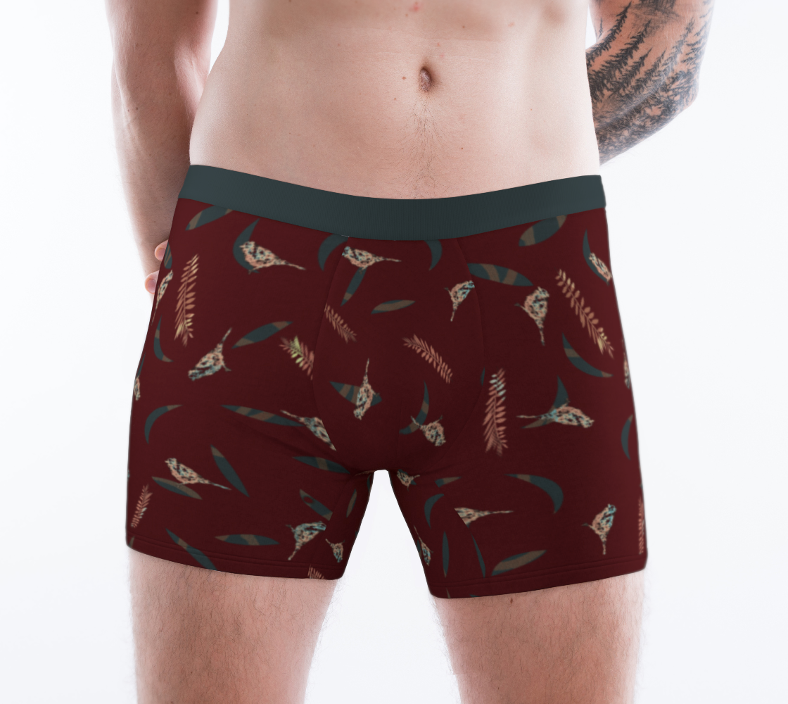 Birds and Fern Leaves Burgundy Green Grey 3D preview