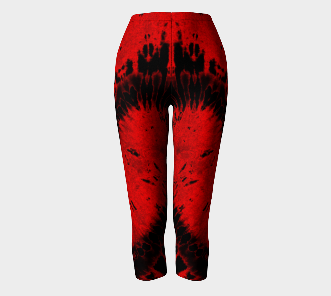 Red Black Heart Capri Leggings preview #2