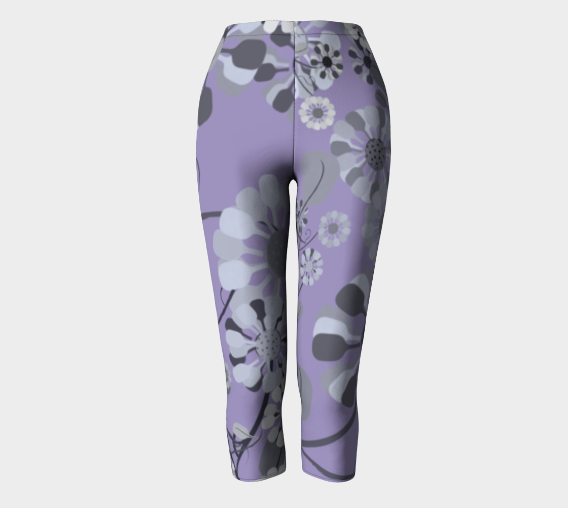 Pickleball Flowers, grey and lavender, yoga capris preview