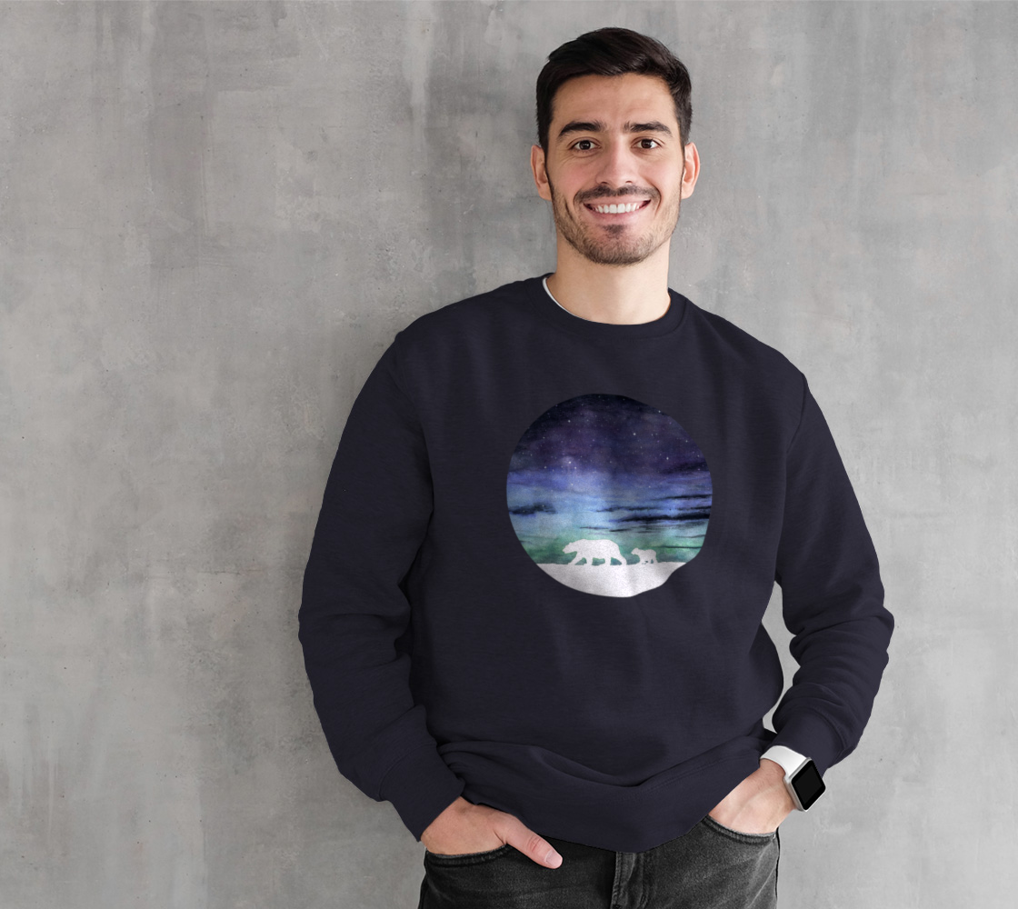 Aurora borealis and polar bears (white version) Crewneck Sweatshirt preview