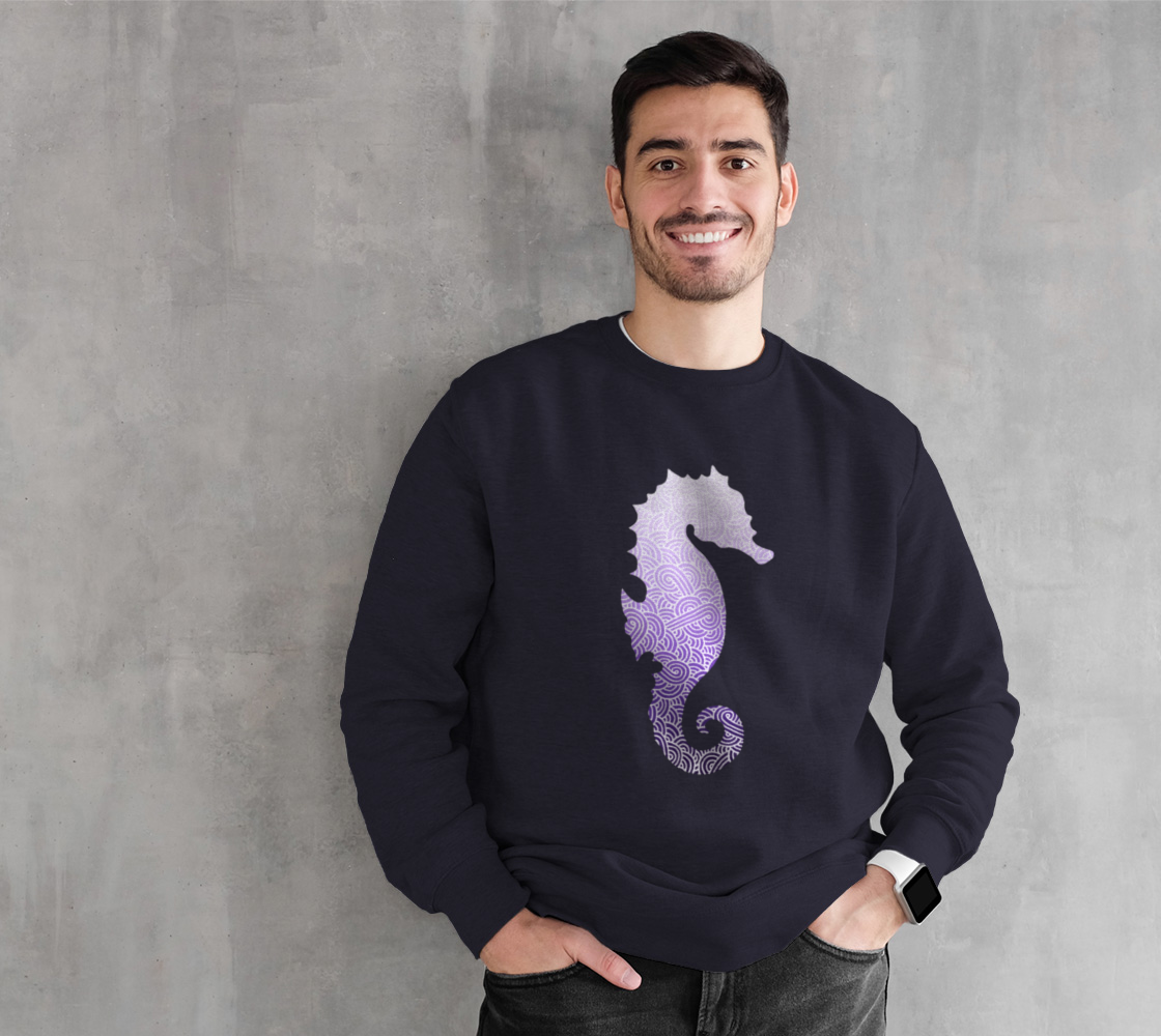 Ombré purple and white swirls doodles seahorse Crewneck Sweatshirt preview