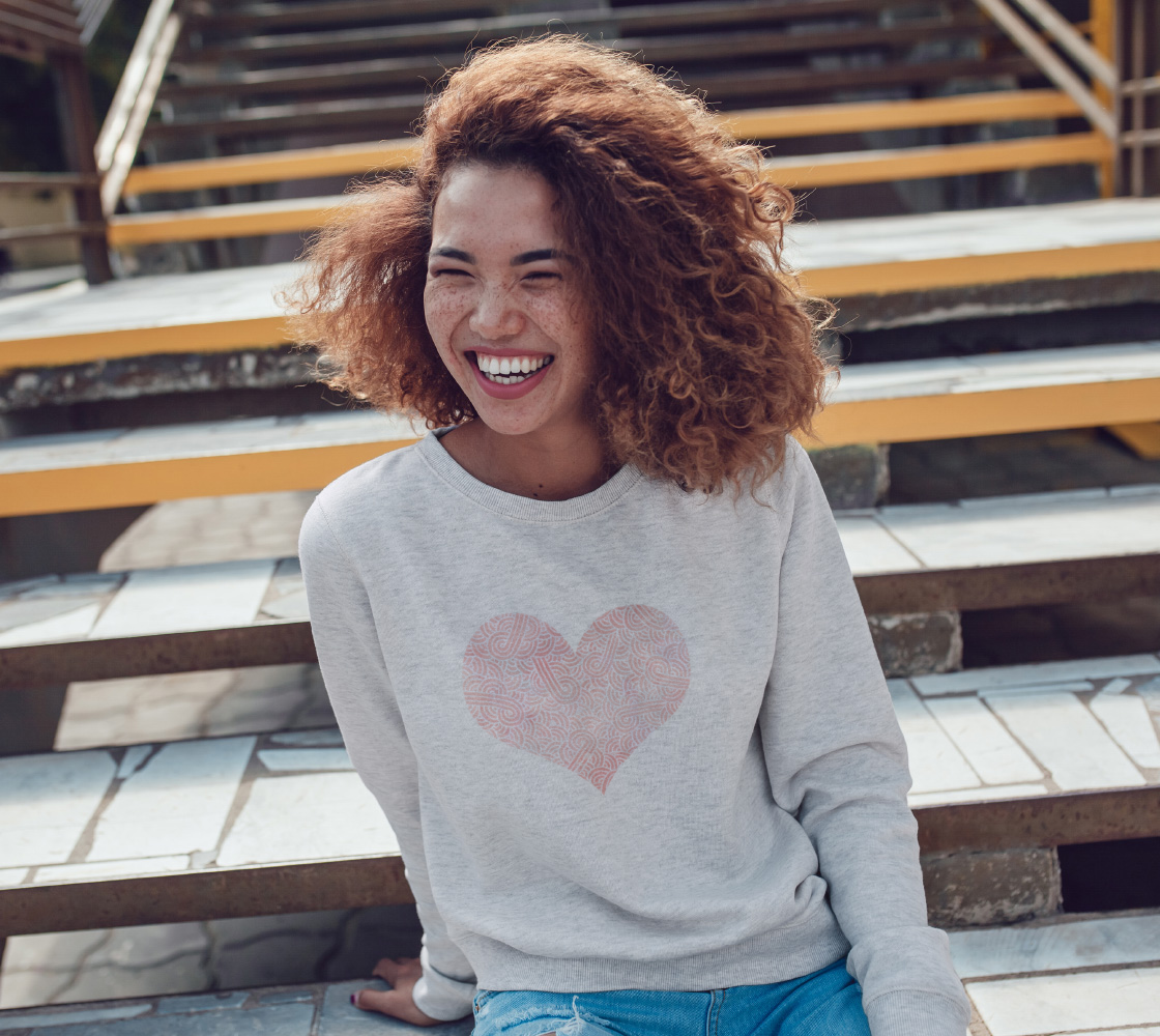 Rose quartz and white swirls doodles heart Crewneck Sweatshirt preview #3