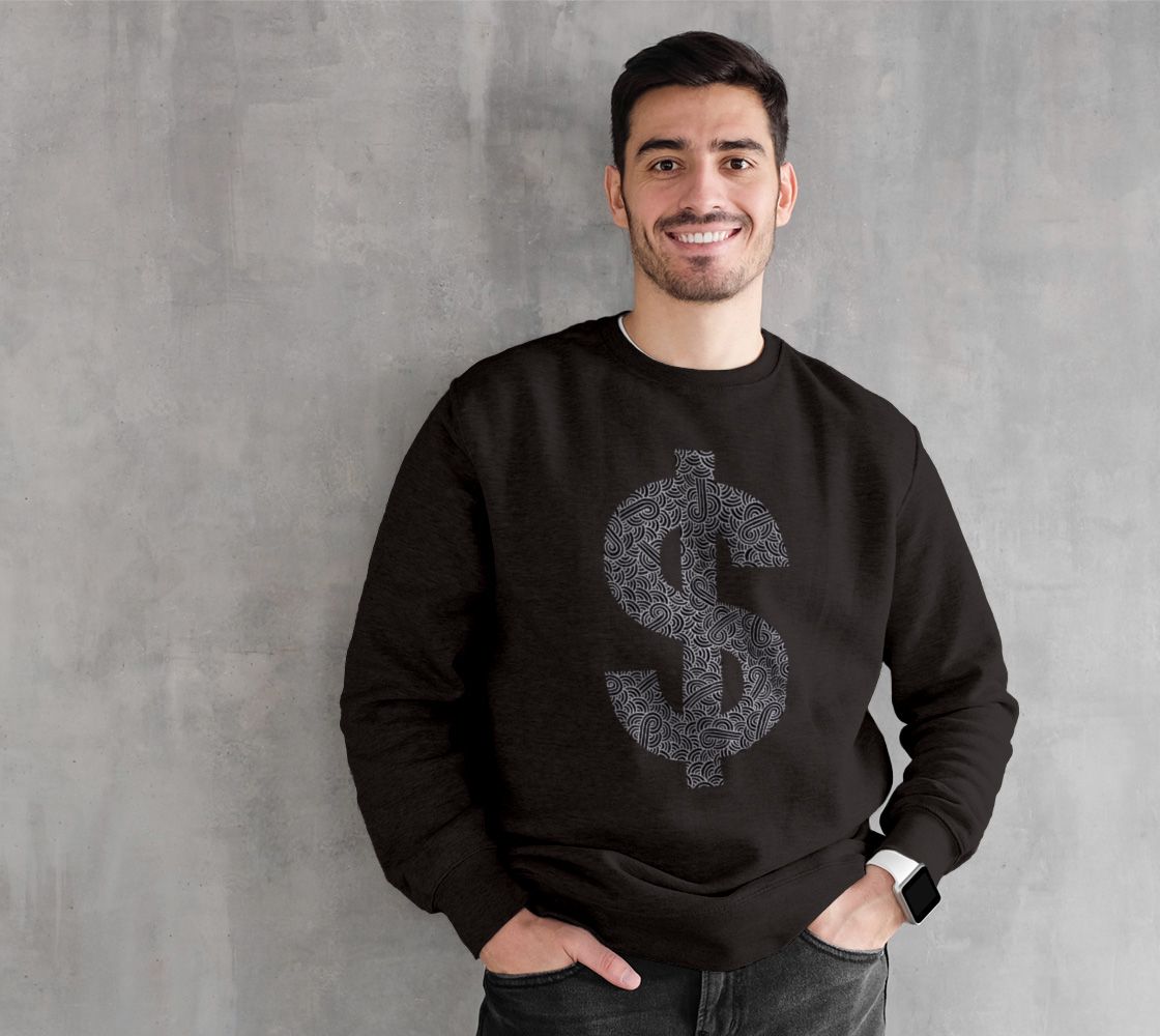 Faux silver and black swirls doodles dollar Crewneck Sweatshirt preview