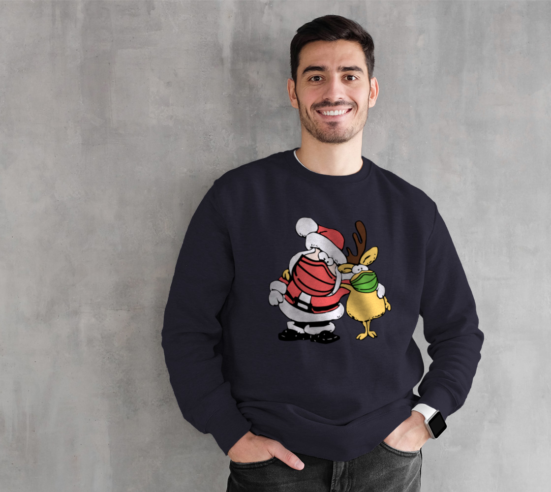 Aperçu de Santa Claus & Reindeer Face Mask Pals Christmas Sweatshirt, AWSSD