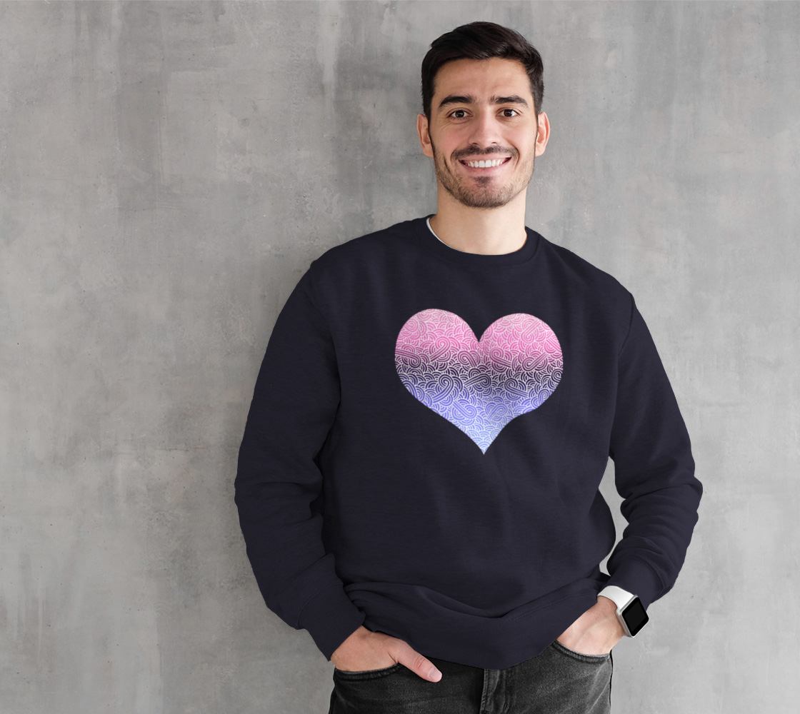 Ombré omnisexual flag and white swirls doodles heart Crewneck Sweatshirt preview