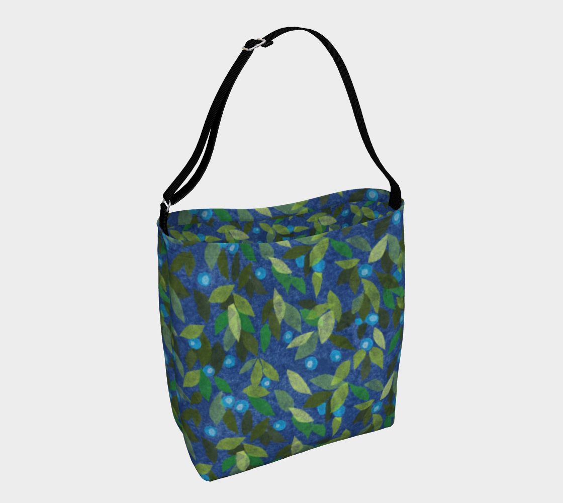 Blue Berries Green Leaves Simple Botanica Floral Pattern Daily Tote Bag preview
