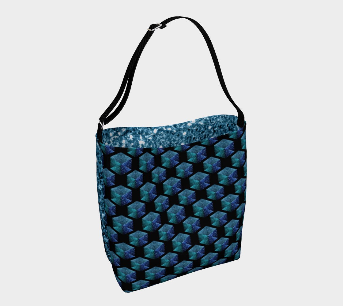 Aperçu de Aqua blue sparkles diamond geometric pattern on black