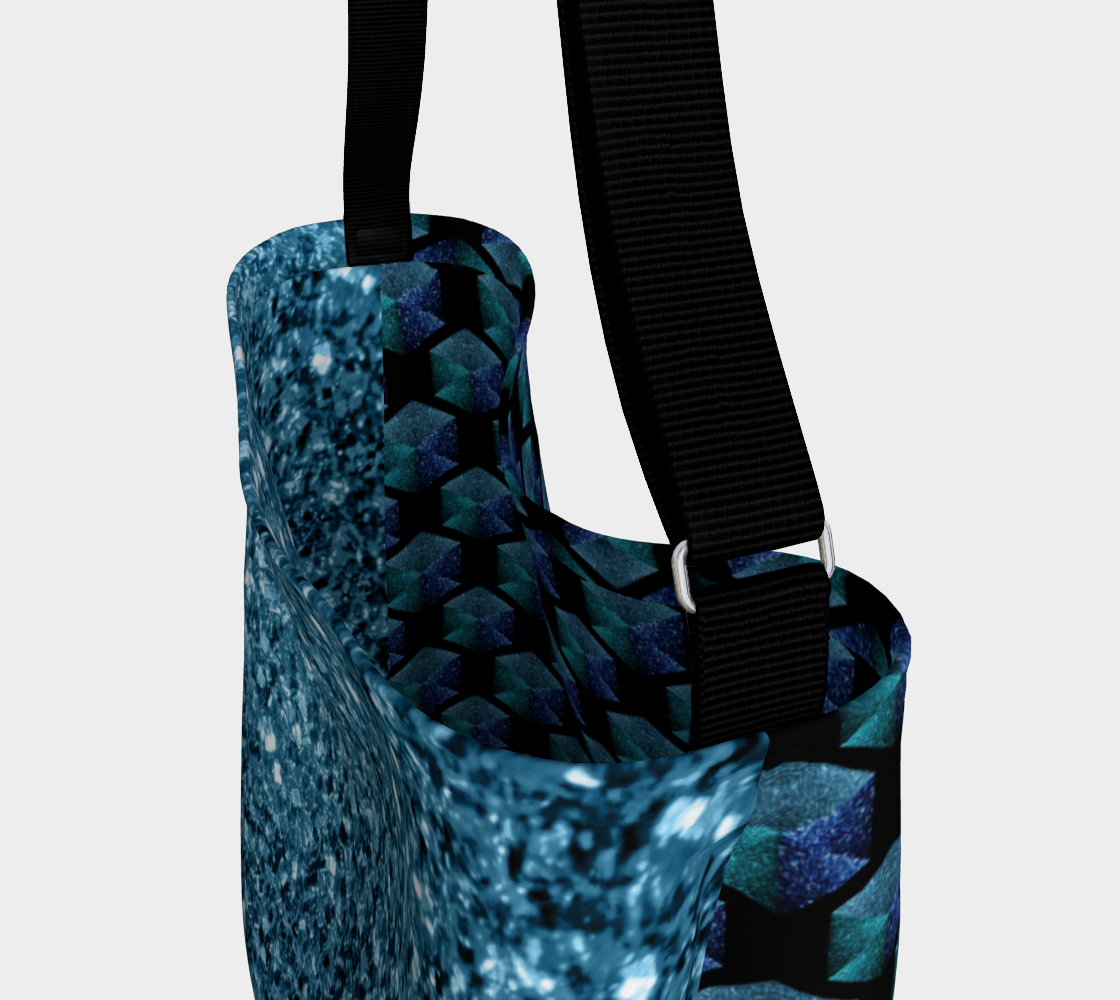 Aqua blue sparkles diamond geometric pattern on black Miniature #4