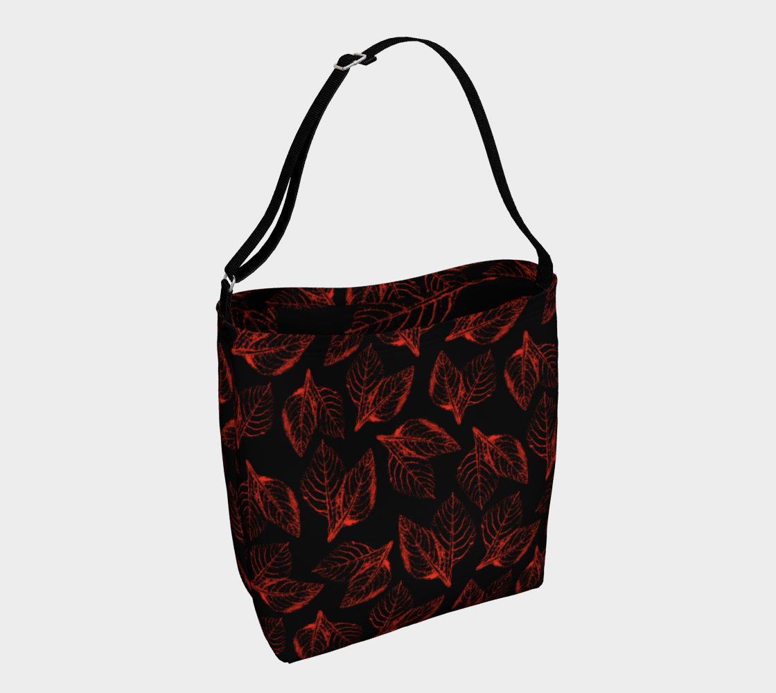 Day Tote * Abstract Floral Shopping Bag * Shoulder Cross Body Tote * Red Black Flowered Bag * Red Amaranth Leaves preview
