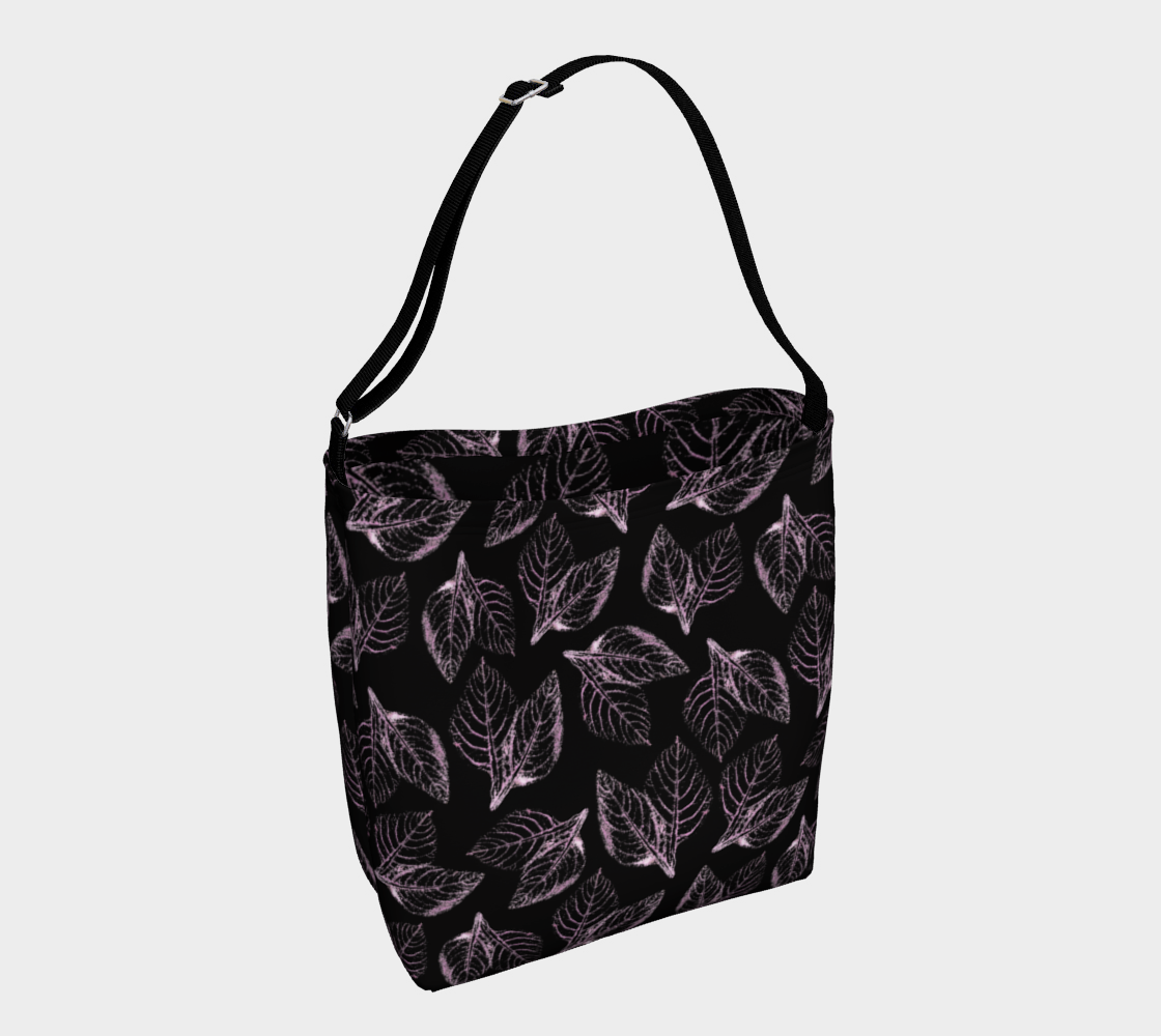 Day Tote * Abstract Floral Shopping Bag * Shoulder Cross Body Tote * Black Pink Amaranth Leaves Watercolor Impressions preview
