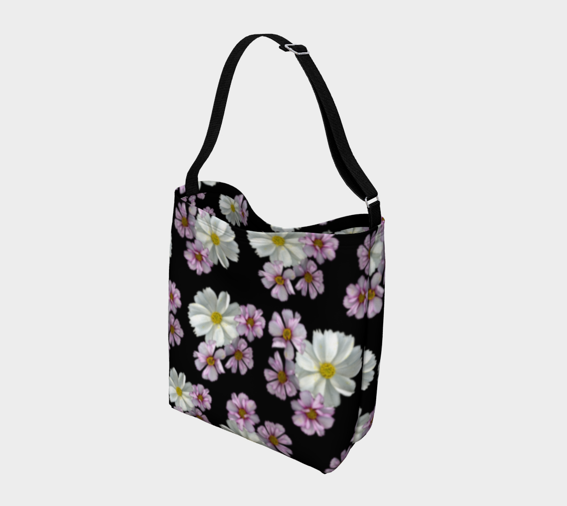 Day Tote * Abstract Floral Shopping Bag * Shoulder Cross Body Tote * Pink White Purple Cosmos Flowers Miniature #3