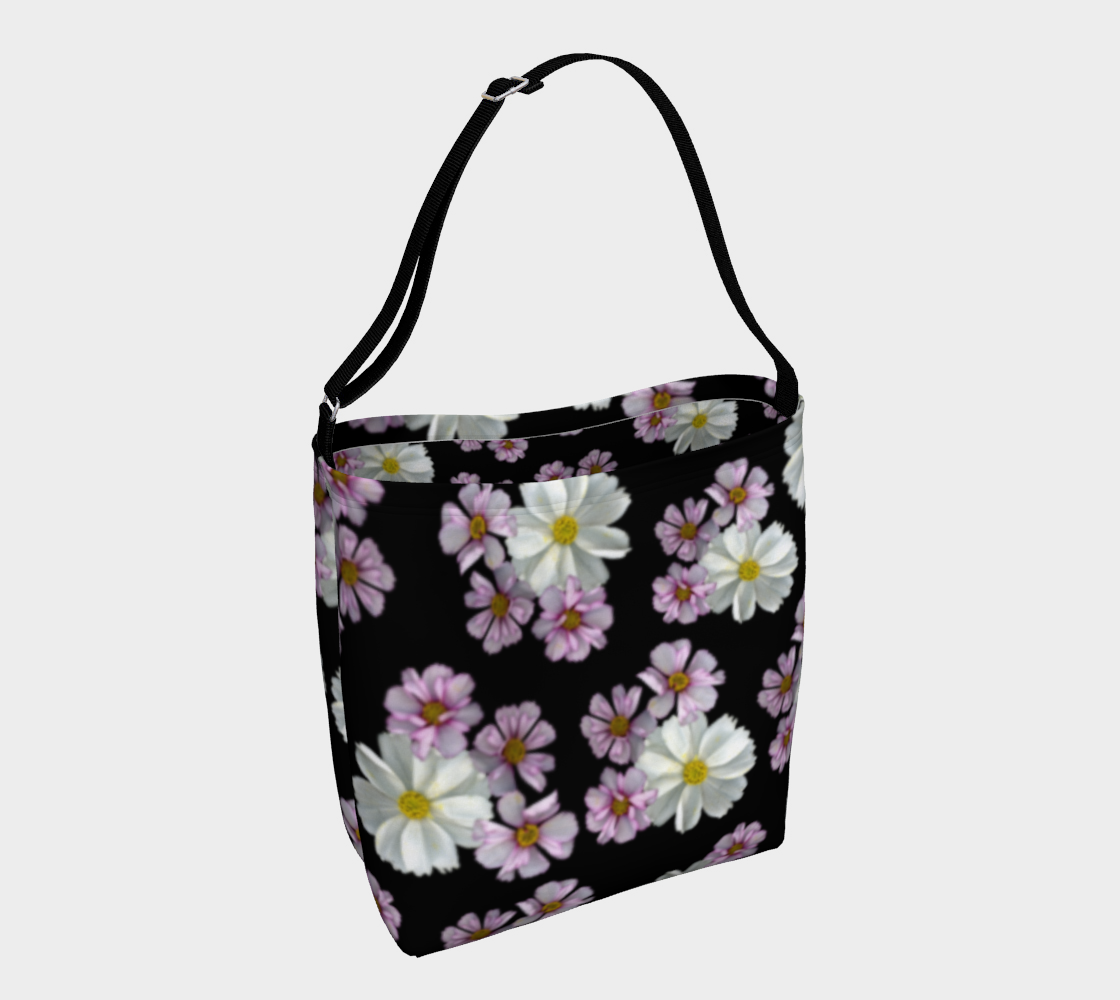Day Tote * Abstract Floral Shopping Bag * Shoulder Cross Body Tote * Pink White Purple Cosmos Flowers preview