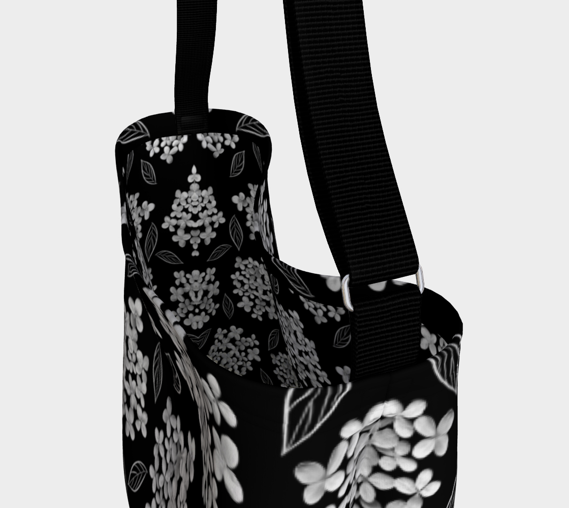 Day Tote * Abstract Floral Shopping Bag * Shoulder Cross Body Tote * White Hydrangea on Black  Miniature #4