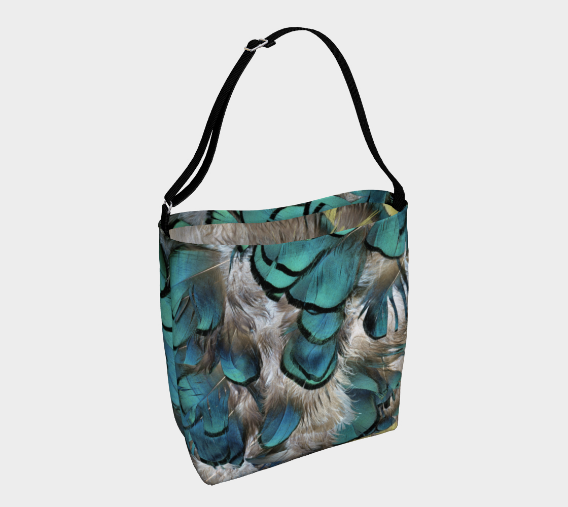 Day Tote * Blue Grey Yellow Black Pheasant Feather Print * Cross body Tote Bag * Travel Shoulder Tote preview