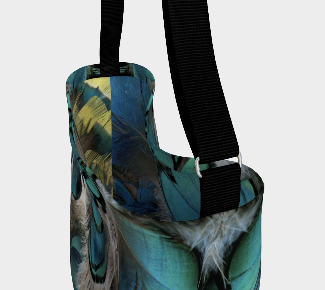 Day Tote * Blue Grey Yellow Black Pheasant Feather Print * Cross body Tote Bag * Travel Shoulder Tote Miniature #3
