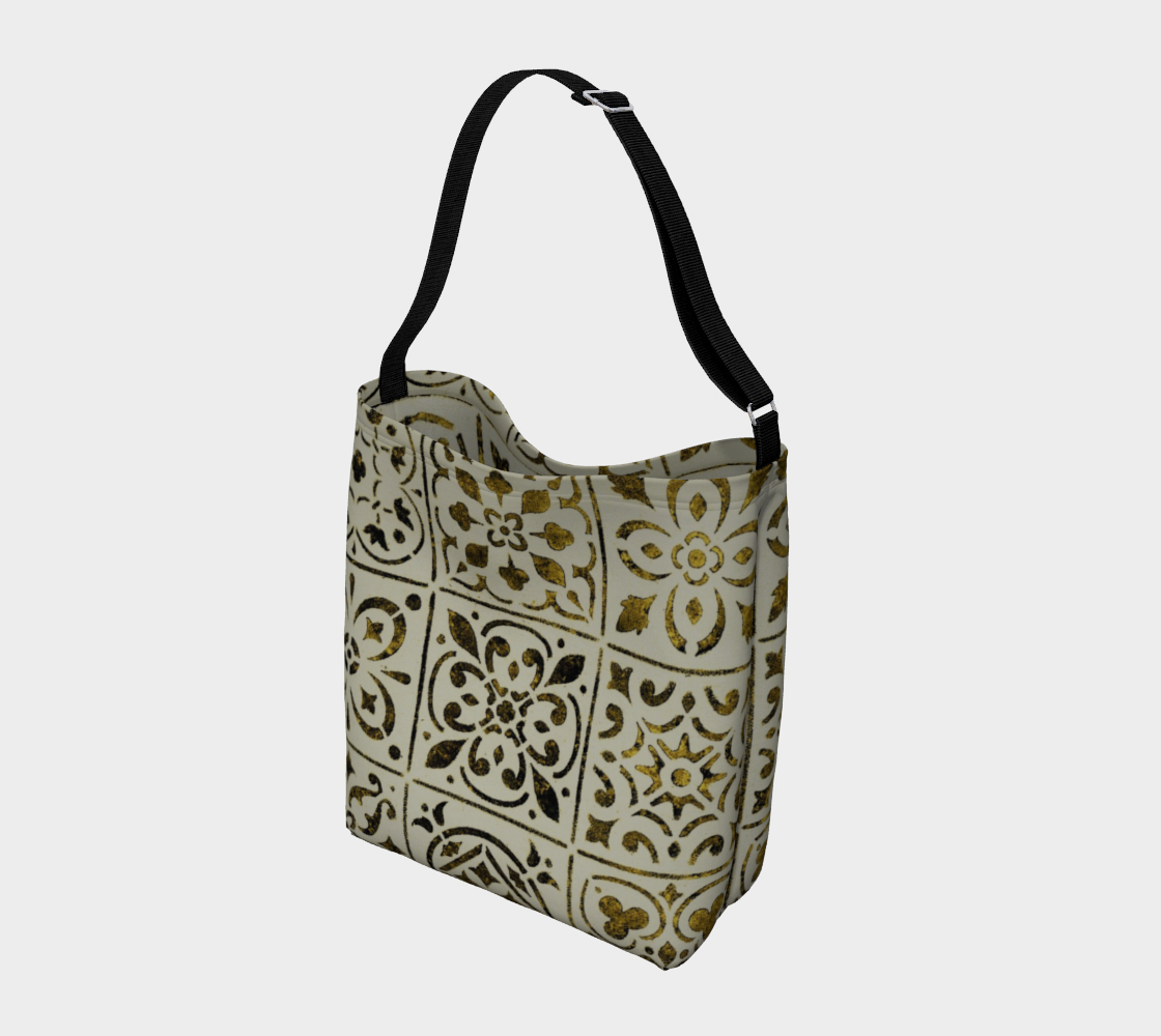 Aperçu de Day Tote * Gold Black White Moroccan Tile Print * Cross Body Shoulder Tote * Abstract Geometric Designer Bag #2