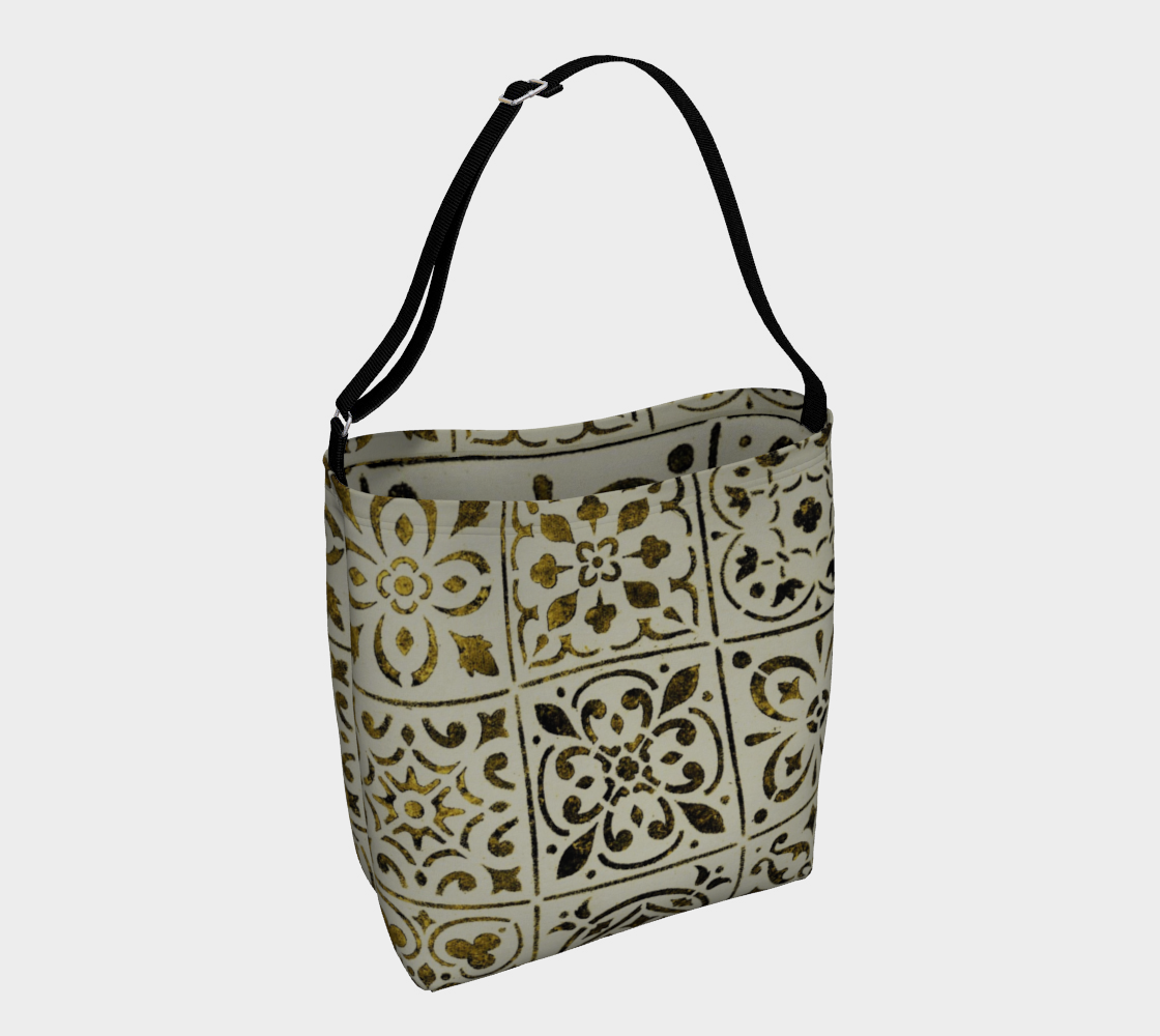 Day Tote * Gold Black White Moroccan Tile Print * Cross Body Shoulder Tote * Abstract Geometric Designer Bag preview