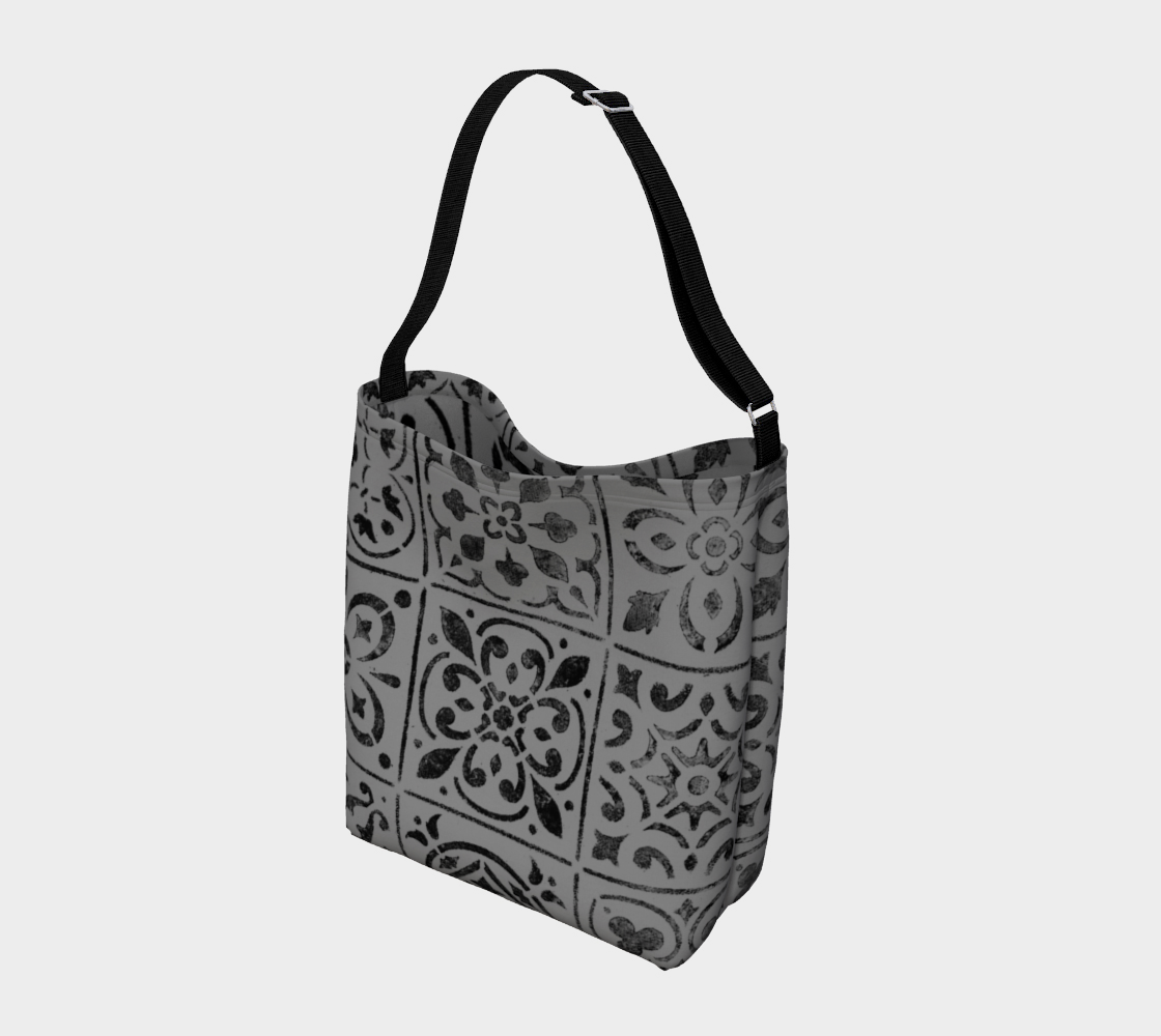 Day tote * Abstract Geometric Gray Black Moroccan Tile Print Cross Body Tote Bag  Miniature #3