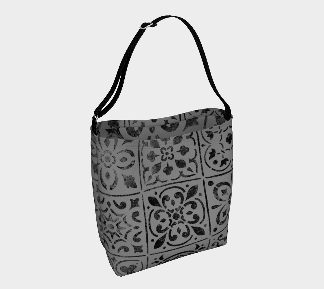 Aperçu de Day tote * Abstract Geometric Gray Black Moroccan Tile Print Cross Body Tote Bag 