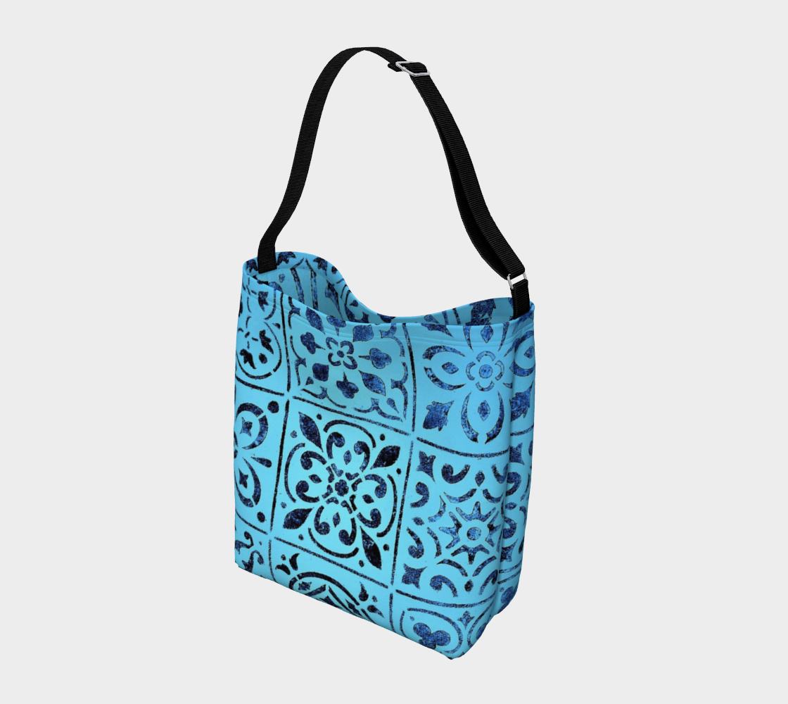 Day Tote * Blue Moroccan Tile Print Cross Body Shoulder Tote Bag * Abstract Geometric Design Miniature #3