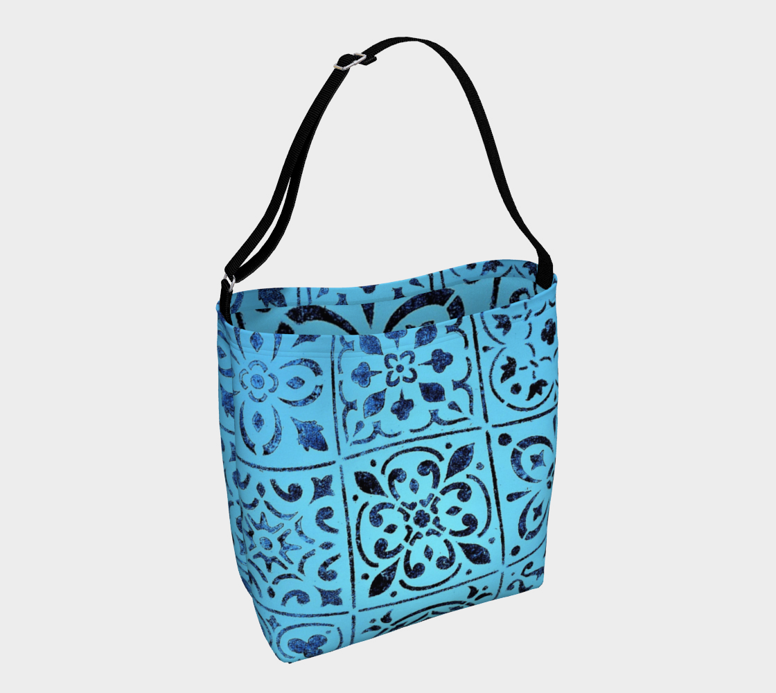 Day Tote * Blue Moroccan Tile Print Cross Body Shoulder Tote Bag * Abstract Geometric Design Miniature #2