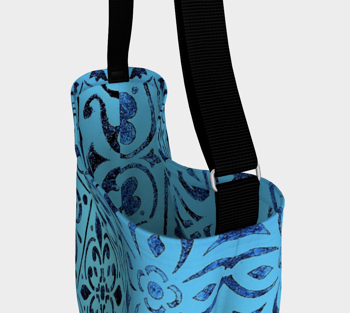 Day Tote * Blue Moroccan Tile Print Cross Body Shoulder Tote Bag * Abstract Geometric Design Miniature #4