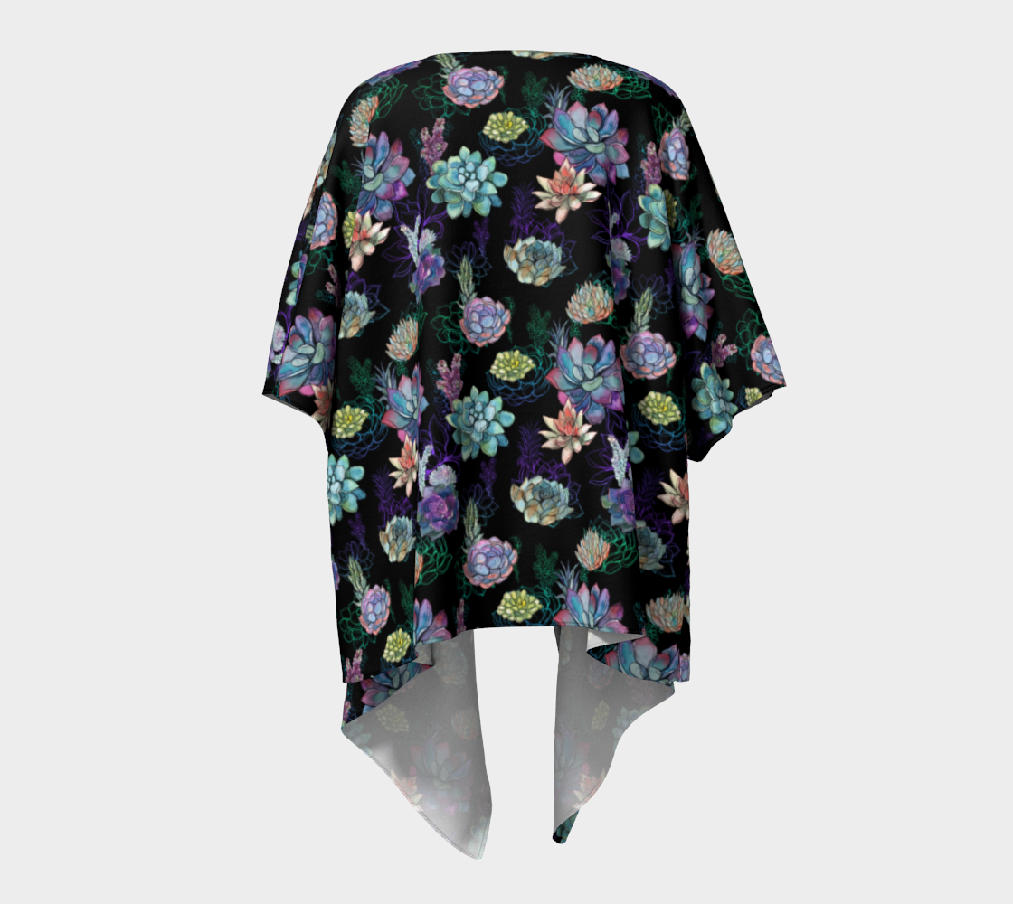 Desert Flowers On Black Draped Kimono preview #4