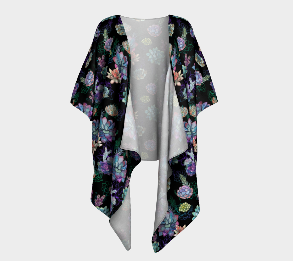 Desert Flowers On Black Draped Kimono preview #1