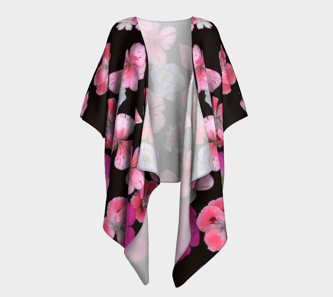 Draped Kimono * Pink Geranium Petals * Floral Shoulder Wrap  preview