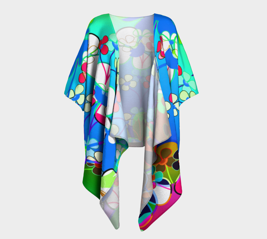Aperçu de Abstract Colorful Flower Blue Background Art Draped Kimono, AWSD 