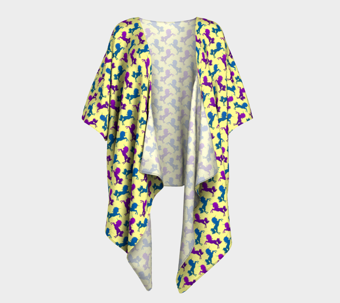 Aperçu de Purple & Blue Unicorn Pattern on Light Yellow Draped Kimono, AWSD
